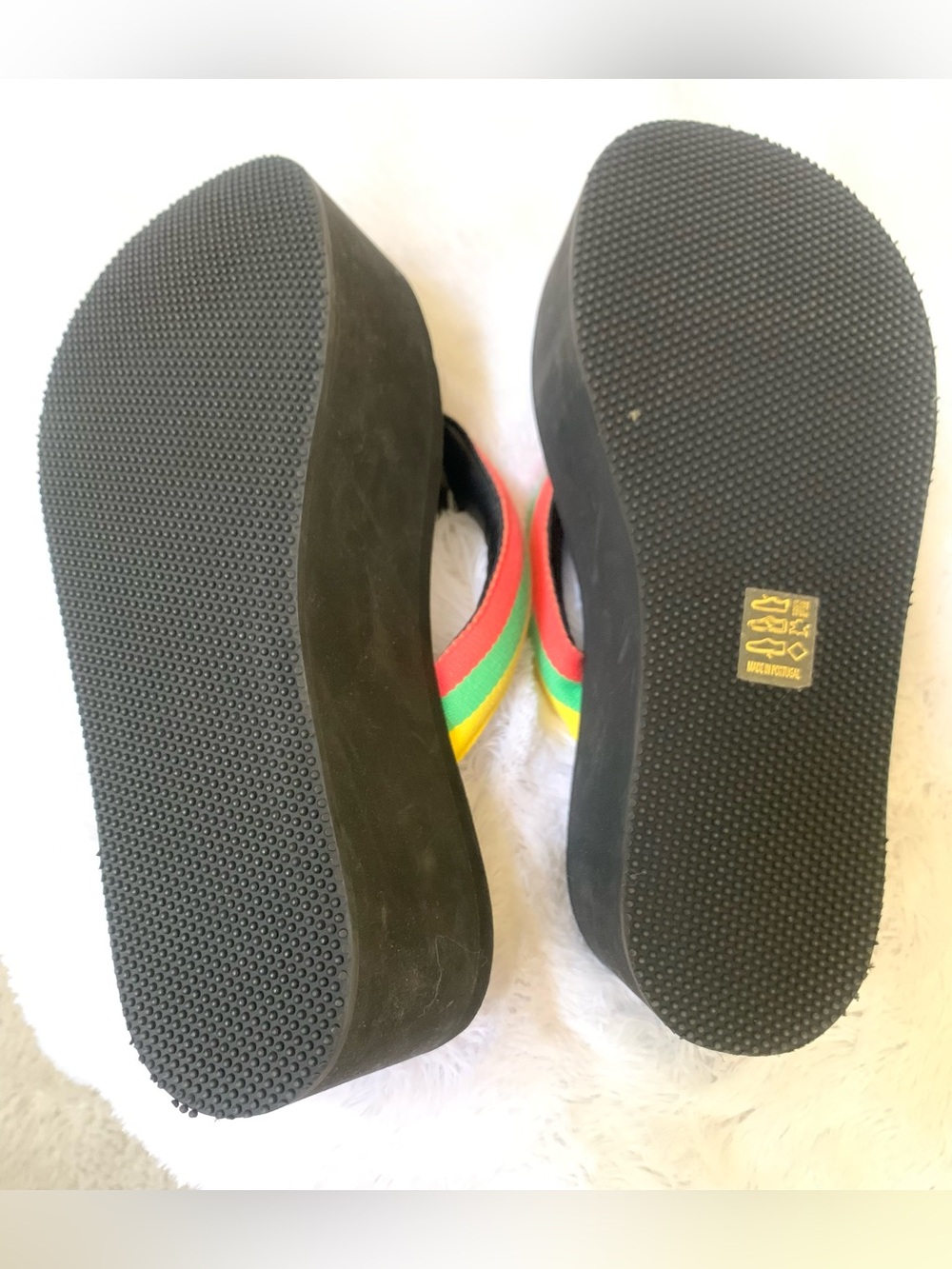 Simon Miller Black Platform Flip Flops with Yellow, Green, Red Straps - Picture 8 of 11